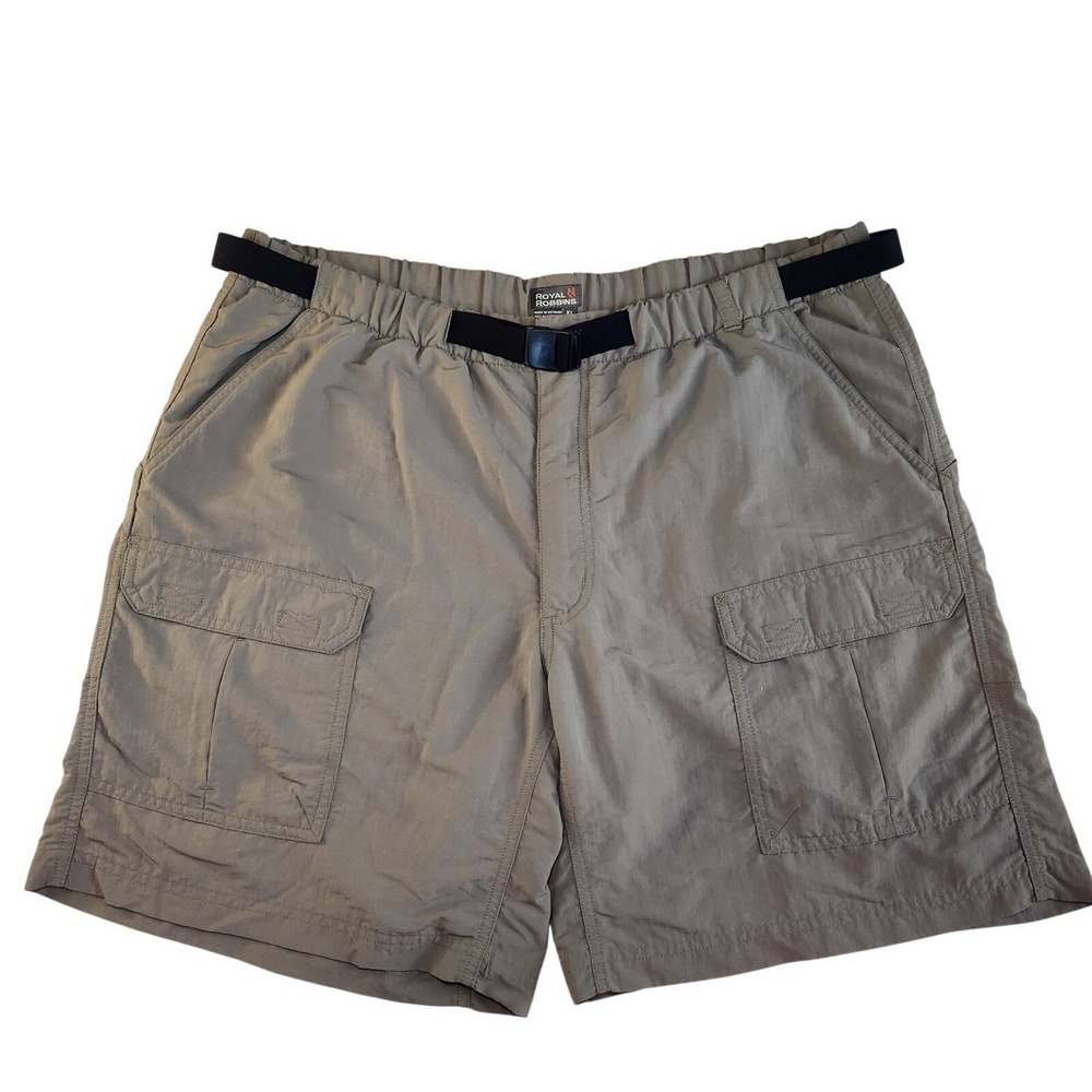 ROYAL ROBBINS Shorts Mens XL Gray 7.5 Inseam Cargo Pocket Belted Nylon Hiking